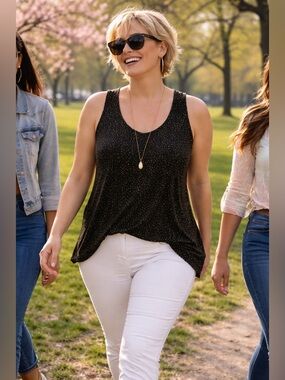 Black Sleeveless Top with Yellow Polka Dots